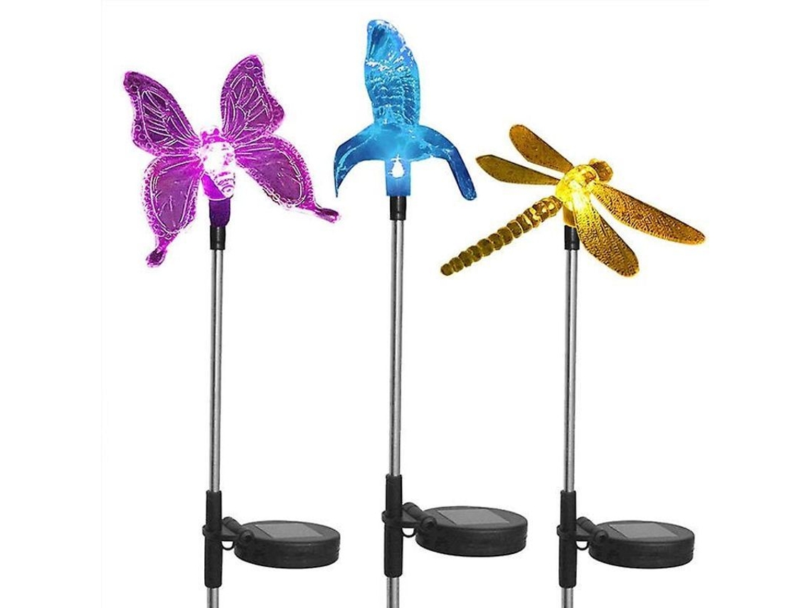 Lâmpadas Solares Jardim 3 Pacotes Mudança De Cor Borboleta Beija-flor Libélula Para Decoração De Festa