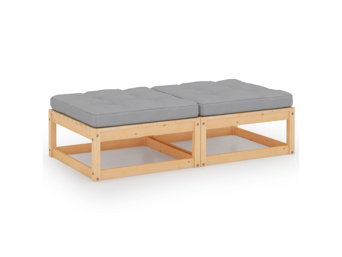 Vidaxl Apoio De Pés P/ Jardim C/ Almofadões 2 Pcs Pinho Maciço