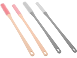Conjunto De 4 Escovas Silicone Com Cabo Longo Para Banho, Pés E Dedos, Esfoliantes E De Limpeza, Nas Cores Cinza E Rosa