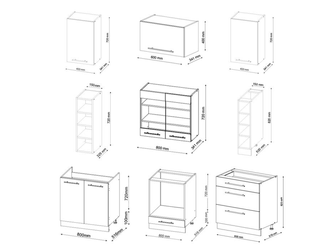 Cozinha Fame-Line, 235 cm sem bancada, antracite brilhante/branco, Vicco