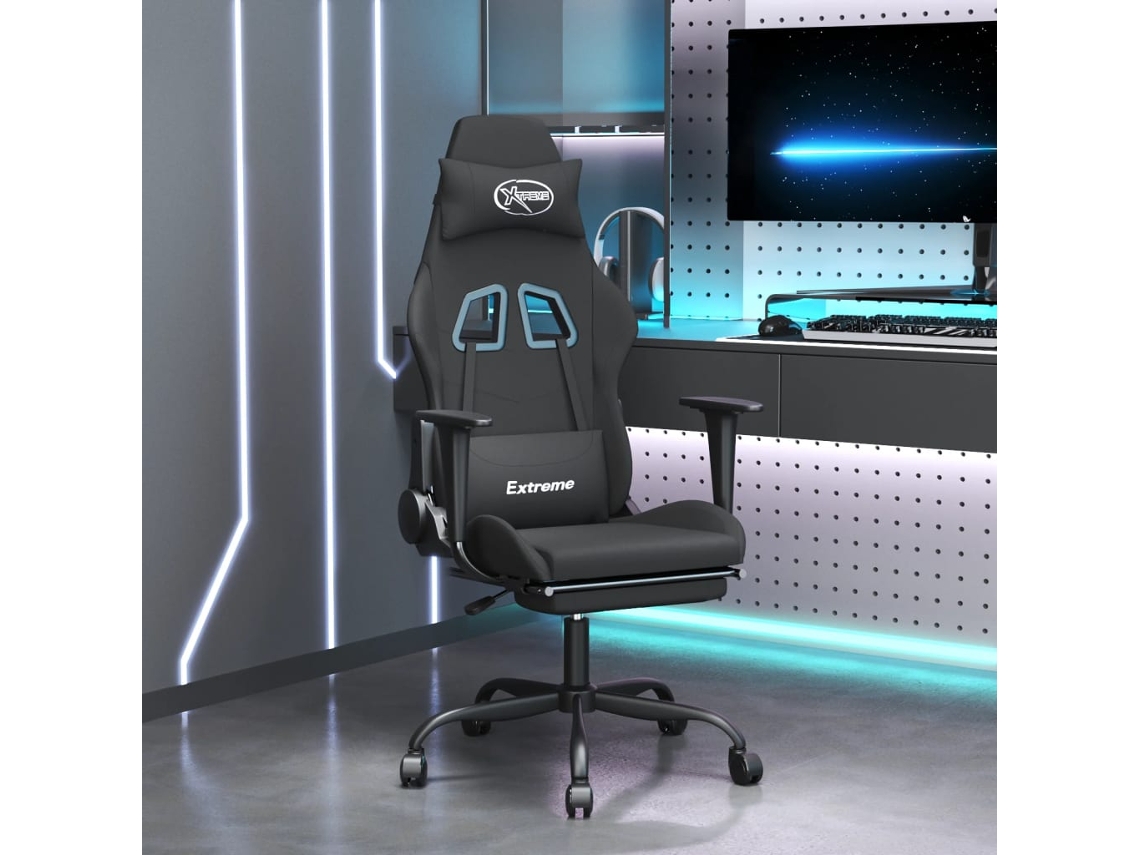 Vidaxl Cadeira Gaming De Massagem C/ Apoio De Pés Tecido Preto