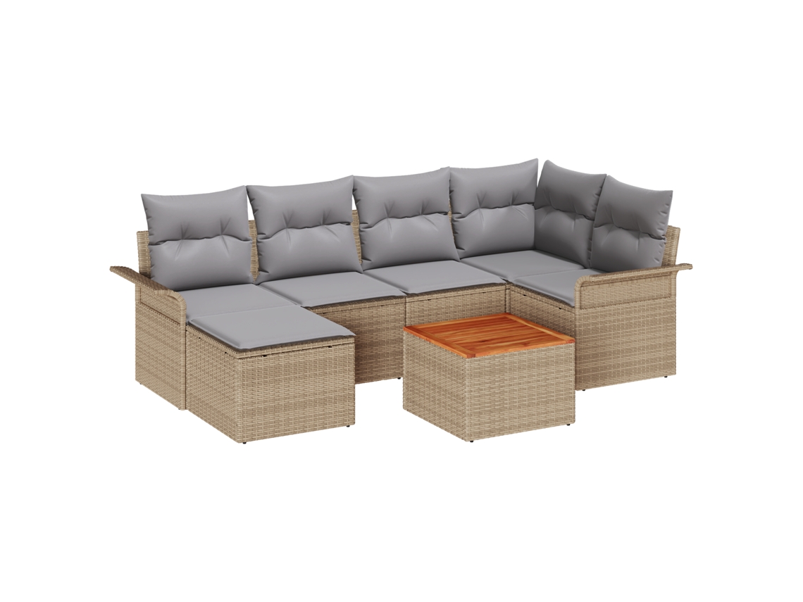 Conjunto 7 Conjunto De Sofá De Jardim Vidaxl Bege Vime Pe (242,5 X 132,5 X 69 Cm)