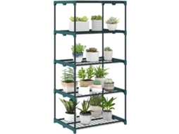 Suporte Para Plantas De 5 Níveis, Estante De Aço Com Prateleiras De Rede, 67x49x138 Cm, Verde Escuro