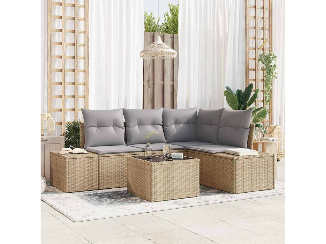 Vidaxl Conjunto De Sofá De Jardim Bege E Cinza Claro Vime Pe