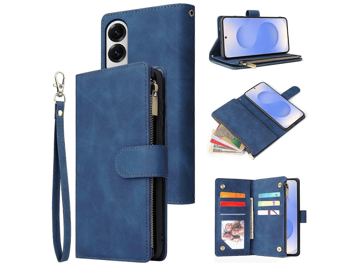 Capa De Celular Multifuncional De Couro Com Zíper Fosco