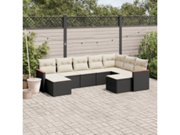 Vidaxl 9 Pcs Conjunto De Sofás P/ Jardim C/ Almofadões Vime Pe Preto