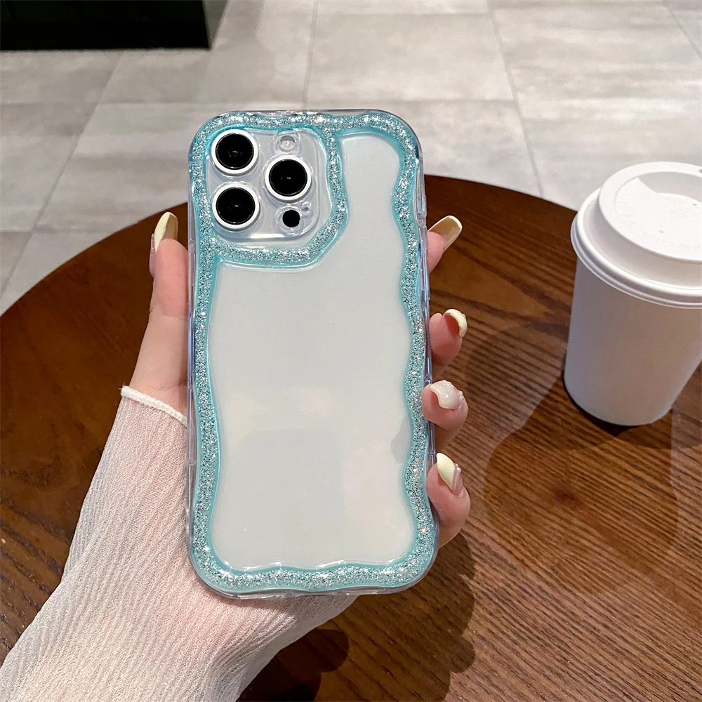 (iphone 12, Azul) Capa De Celular De Silicone Macia Com Borda Ondulada Brilhante E Charmosa Para Iphone