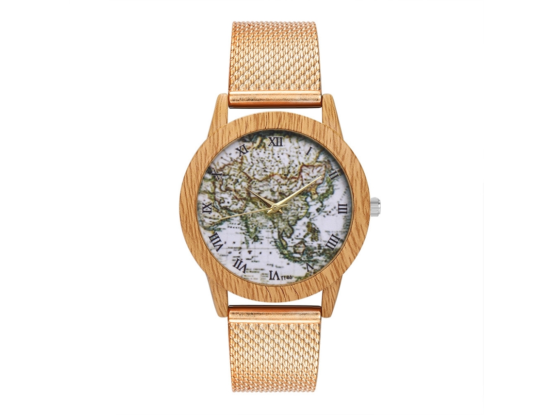 Reloj De Pulsera Unisex De Cuarzo Con Correa De Malla Redonda Dial Oro Rosa Zhoulianfa