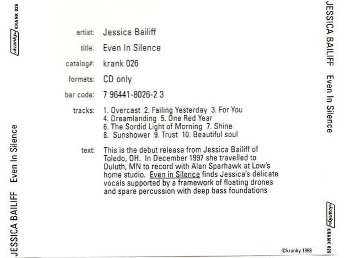 CD Jessica Bailiff - Even In Silence