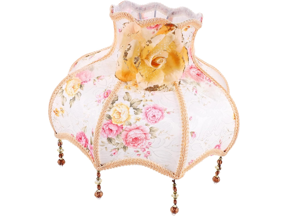Abajur Vintage Em Tecido Com Estampa Floral E Miçangas, Estilo Europeu, Com Formato Ondulado.
