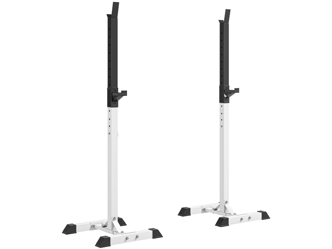 Suporte para Barra VELTUS TRADE 2 unidades, capacidade até 150 Kg, altura ajustável, aço, branco e preto