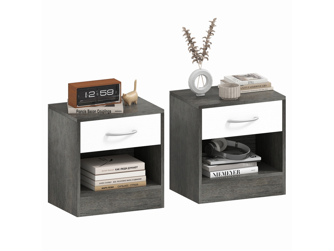 Conjunto de 2 cabeceiras suspensas com prateleira e gaveta DECORALAR TECH, 39x28x41 cm, branco e cinza escuro