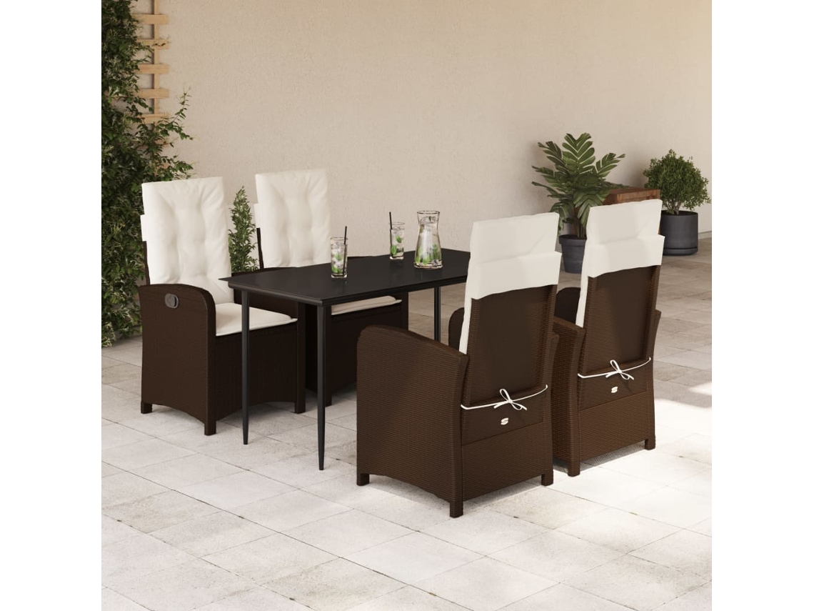 Vidaxl 5 Pcs Conjunto Jantar P/ Jardim C/ Almofadões Vime Pe Castanho
