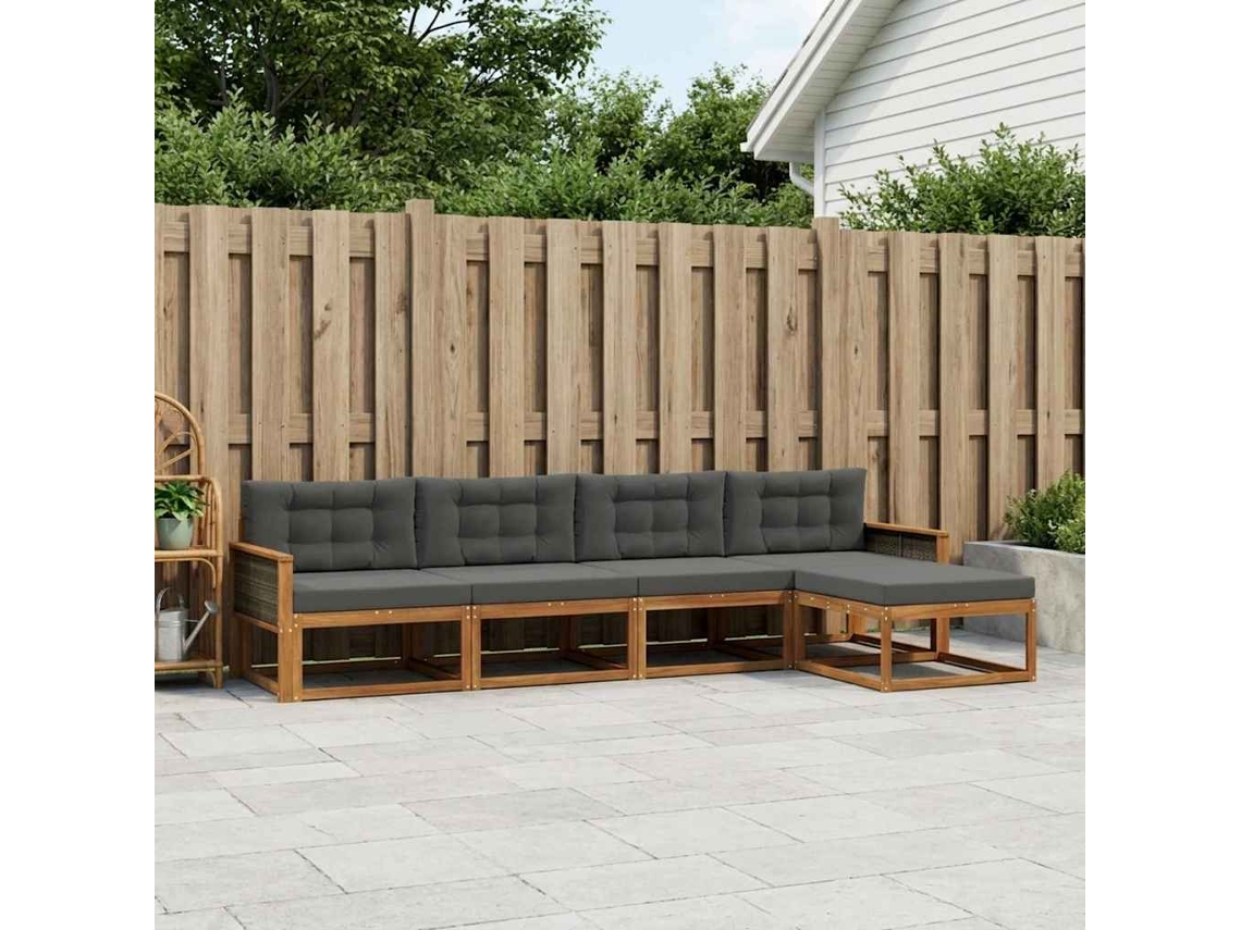 Vidaxl Conjunto De Sofás Para Exterior 5 Pcs Natural E Antracite