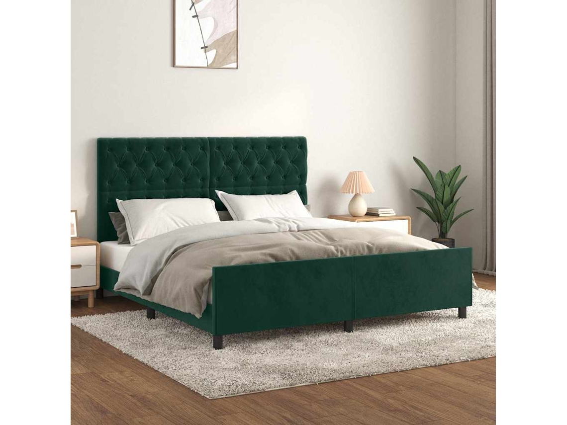 Vidaxl Estrutura De Cama C/ Cabeceira 180x200 Cm Veludo Verde-escuro