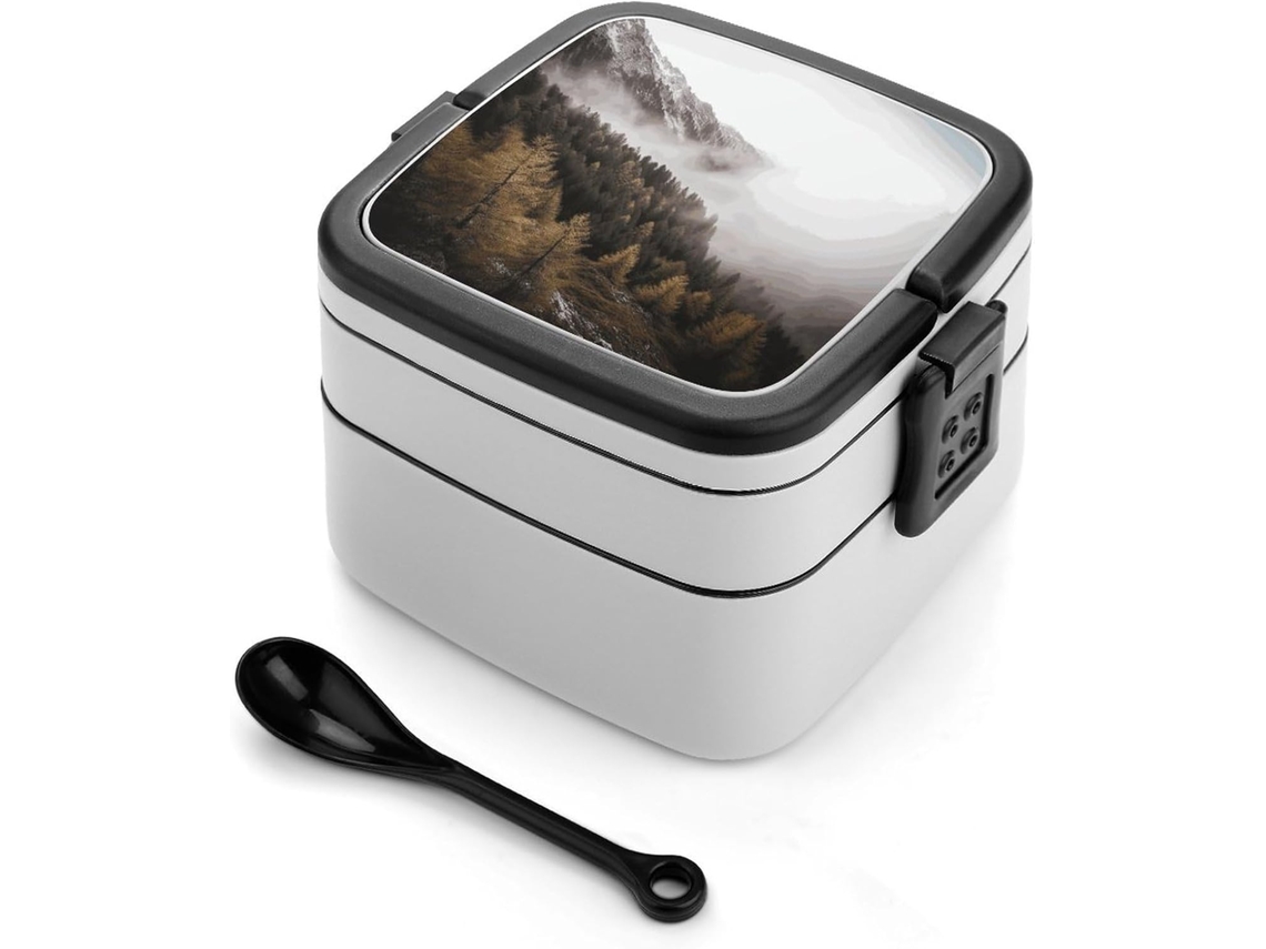 Paisagem De Árvores E Montanhas Envolta Em Névoa Lancheira Bento Box Para Adultos Com Colher, Recipiente Fofo Para