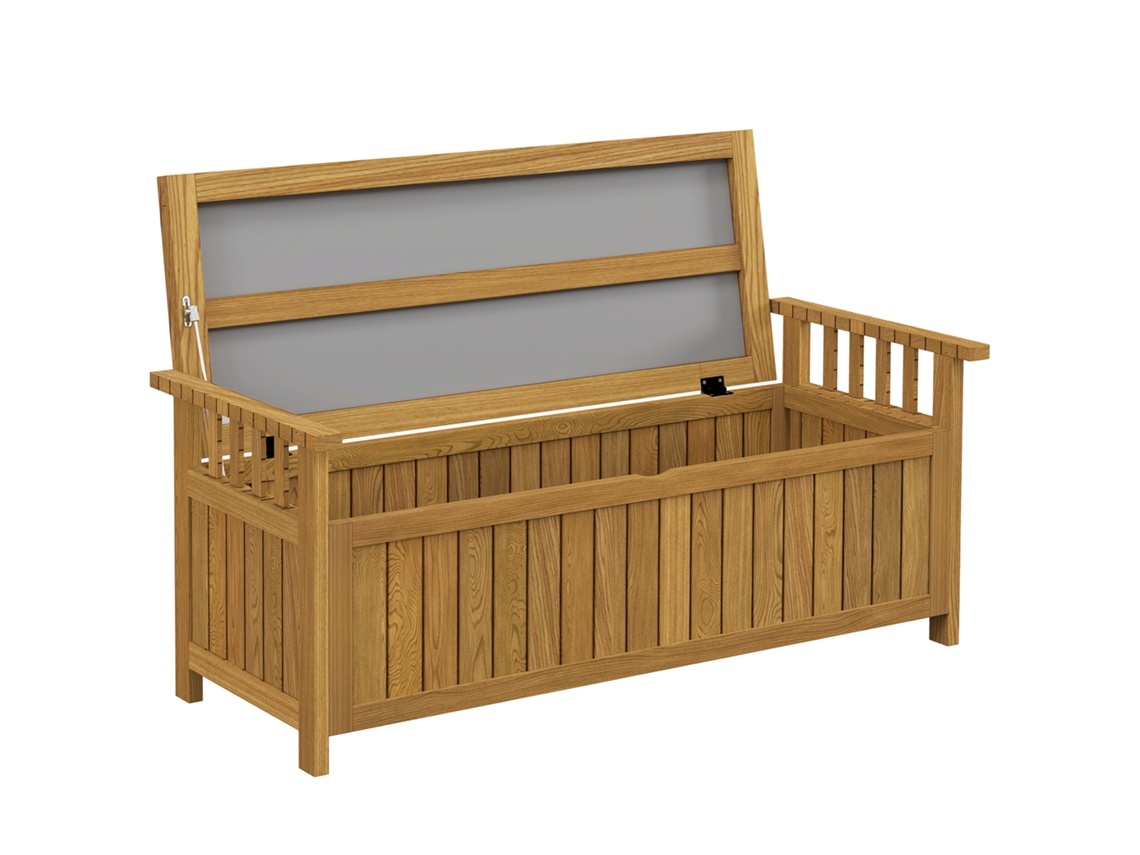 Banco De Jardim De Madeira Com 2 Lugares E Armazenamento 151l, 128,5x56x53,5cm, Marrom