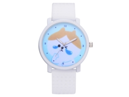 Reloj De Pulsera Para Mujer Con Dial Redondo Y Correa De Silicona Patrón Cute Cartoon Azul Cielo