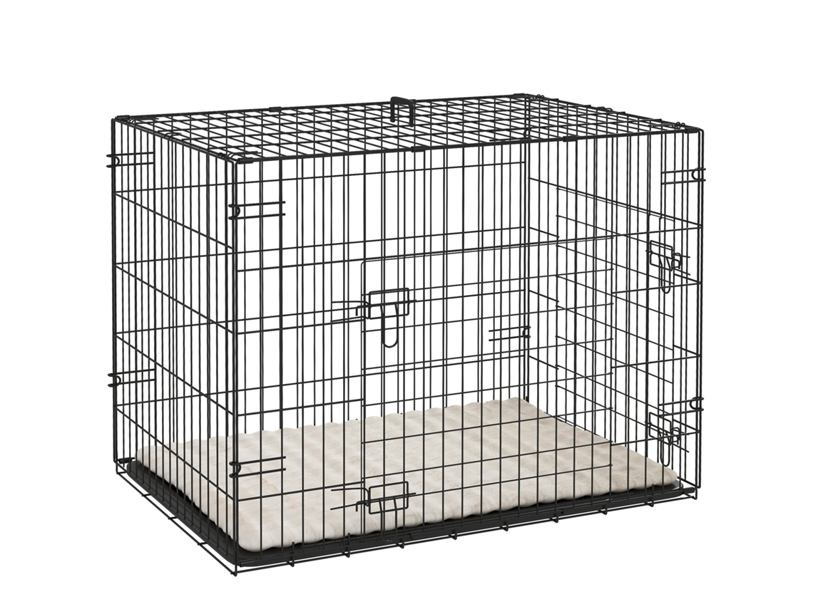 Transportadora dobrável com gaiola, 2 portas, bandeja, almofada, 76x53x60cm, preta, S/MARCA