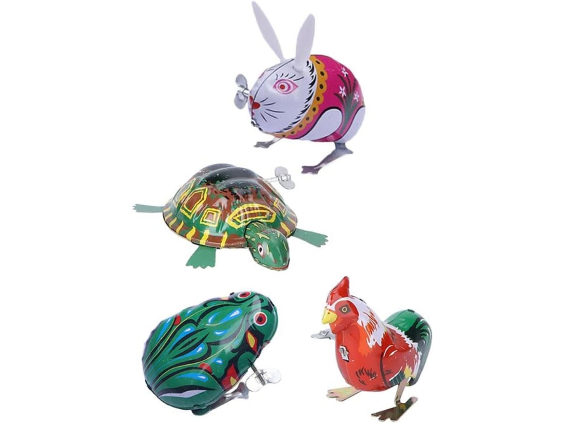 Brinquedos Corda Meninos Meninas Conjunto 4 Animais Ferro Saltitantes Educativos Retrô Seguros Jogos Pequenos GOKOCO