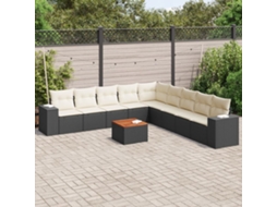 Vidaxl 10 Pcs Conjunto Sofás De Jardim C/ Almofadões Vime Pe Preto