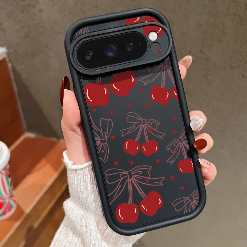 (preto) Capa Macia E Fofa Com Estampa De Cereja Para Google Pixel 9, À Prova De Choque.