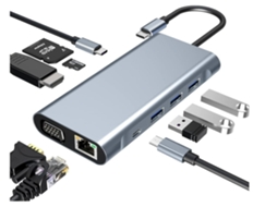 Adaptador Usb C 10 em 1 Estação de Acoplamento com 4K-Hdmi Vga Usb 3.0 Porta Usb C Pd de 100 W Ethernet Rj45 Leitor de Cartão Sd/Tf Cinza