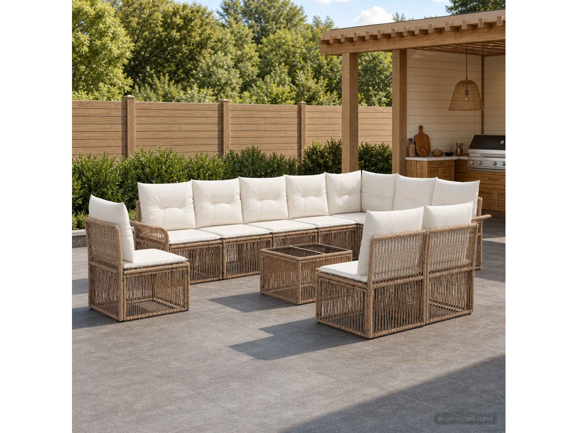 Vidaxl Conjunto De Sofá De Jardim 11 Unid. Bege Vime Pe