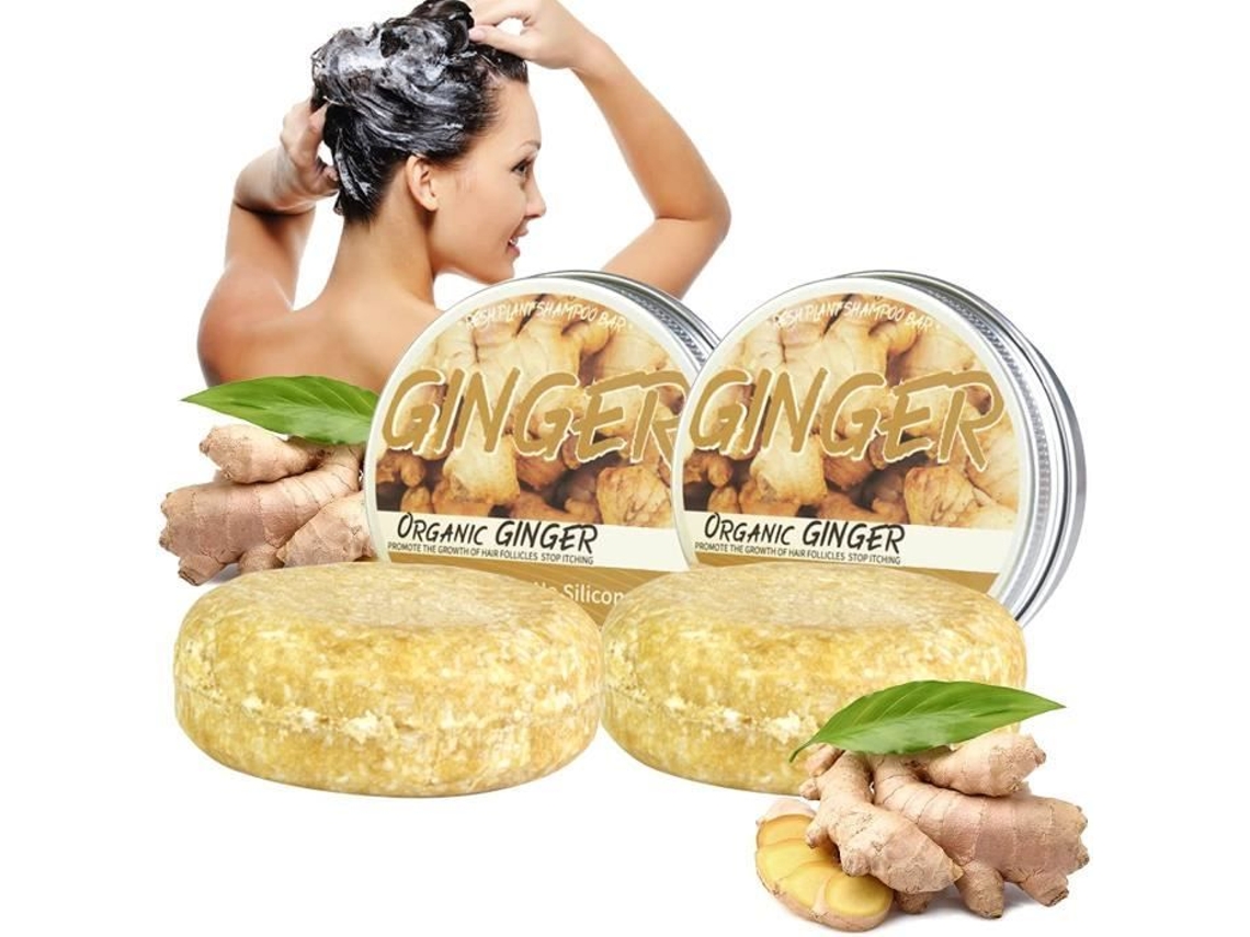 Barra de Shampoo para Crescimento de Cabelo 4 Peças Barra de Shampoo de Gengibre Sabonete Sólido Anti-Queda de Cabelo
