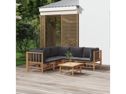 Vidaxl 6 Pcs Conjunto Lounge Jardim Bambu C/ Almofadões Cinza-escuro