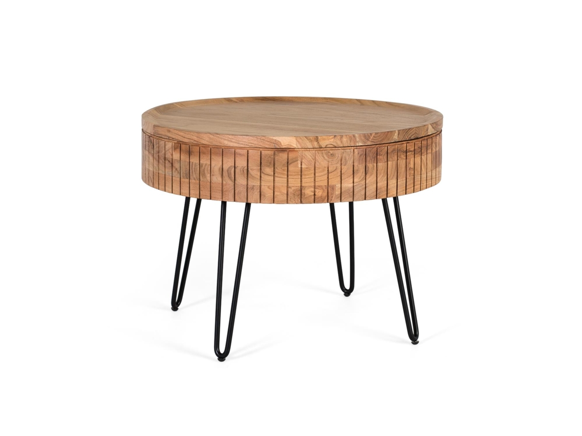 Mesa De Centro De Madeira De Manga Com Base De Ferro, Feita À Mão Giner Y Colomer