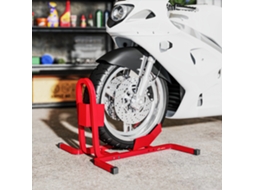 Suporte de Oficina para Motos com Trava de Roda de 17 a 21 Polegadas, Pastilhas Antiderrapantes Metálicas, 60 X 55 X 43 Cm, na Cor Vermelha