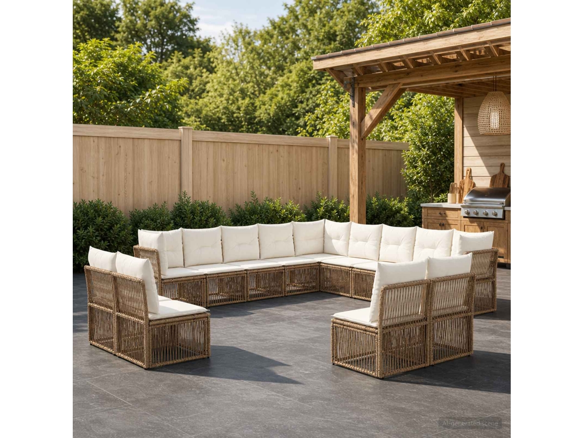 Vidaxl Conjunto De Sofá De Jardim 13 Unid. Bege Vime Pe