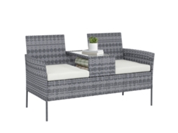 Banco de jardim MARCA de resina com mesa e almofadas, 135x64x81cm preto