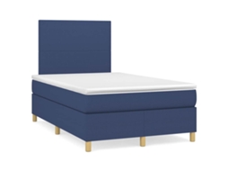 Vidaxl Cama Boxspring Com Colchão 120x190 Cm Tecido Azul
