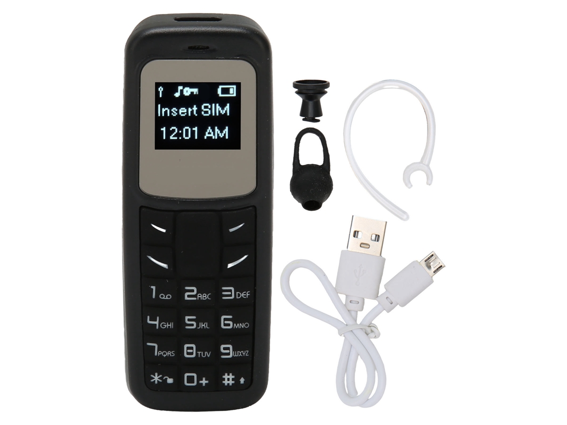 Mali mini Celular Pequeno com Fone de Ouvido Bluetooth Apoia Sim Tela 0.66 Polegadas Preto