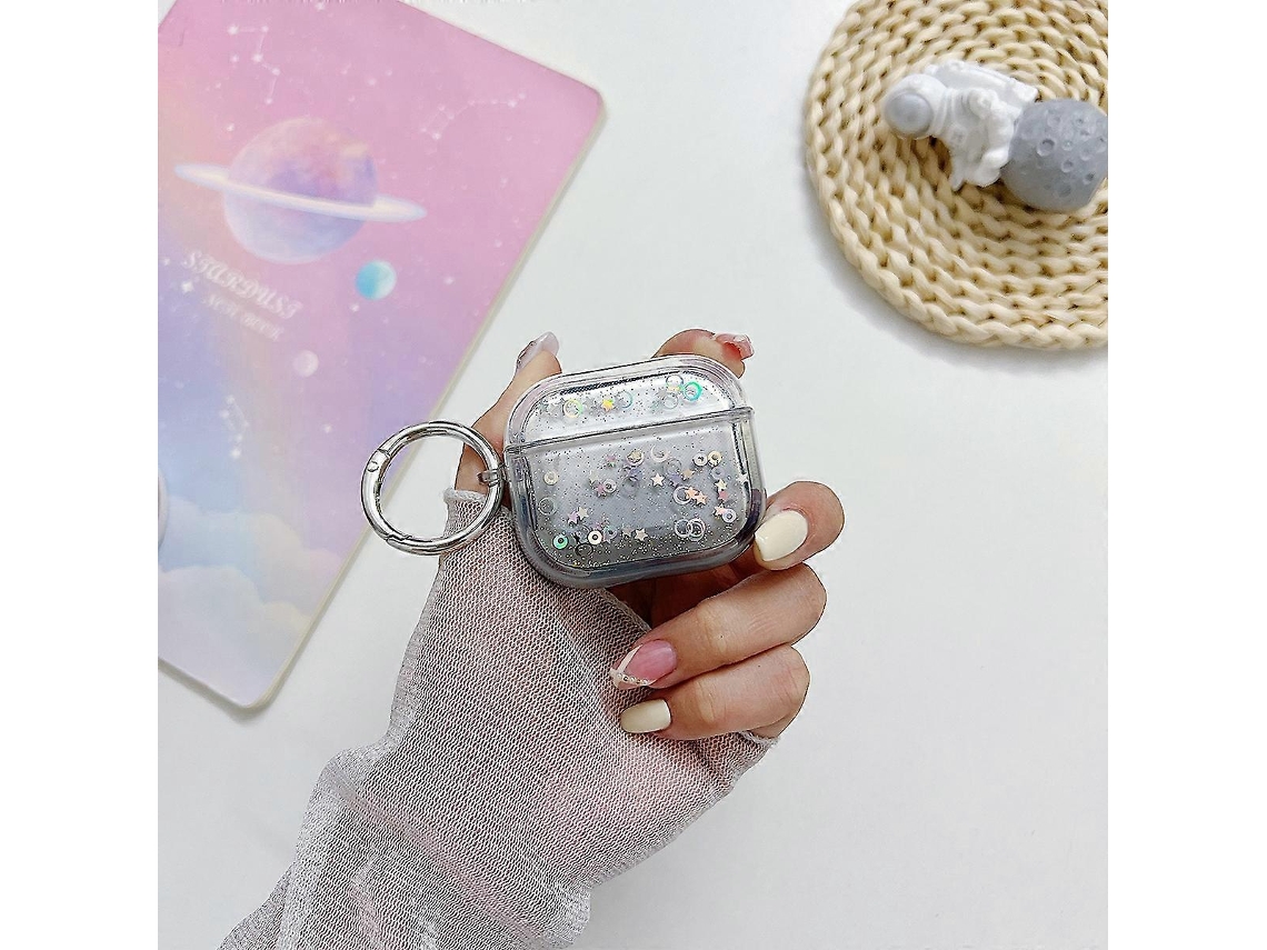 Capa protetora transparente com glitter para fones de ouvido Bluetooth GIECY