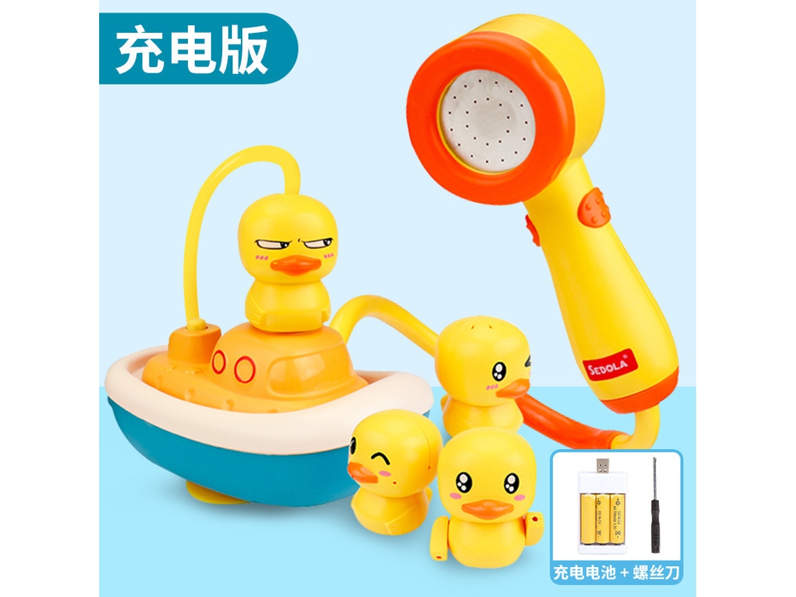 Aplicável a Brinquedos de Banho para Bebêspato Pirata Elétrico Versão Recarregável CHENNNLS (1 Barco, 3 Patos + Chuveiro)