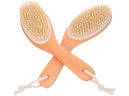 Escova De Massagem Corporal Com Cabo Madeira, Cerdas, Conjunto Com 2 | Bege, Para Banho E Esfoliação, Tamanho Portátil
