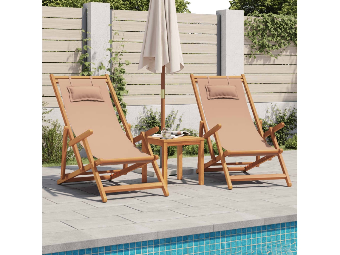 Vidaxl Cadeiras Praia Dobráveis 2 Pcs Tecido/madeira Cinza-acastanhado