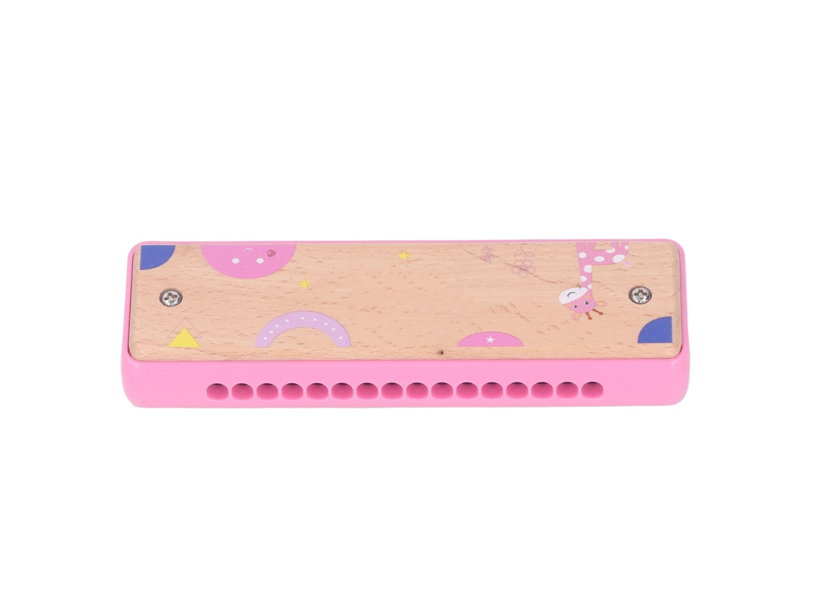 Primerox harmonica Infantil de Madeira 16 Buracos para Crianças Iniciantes Musical Educativo Rosa