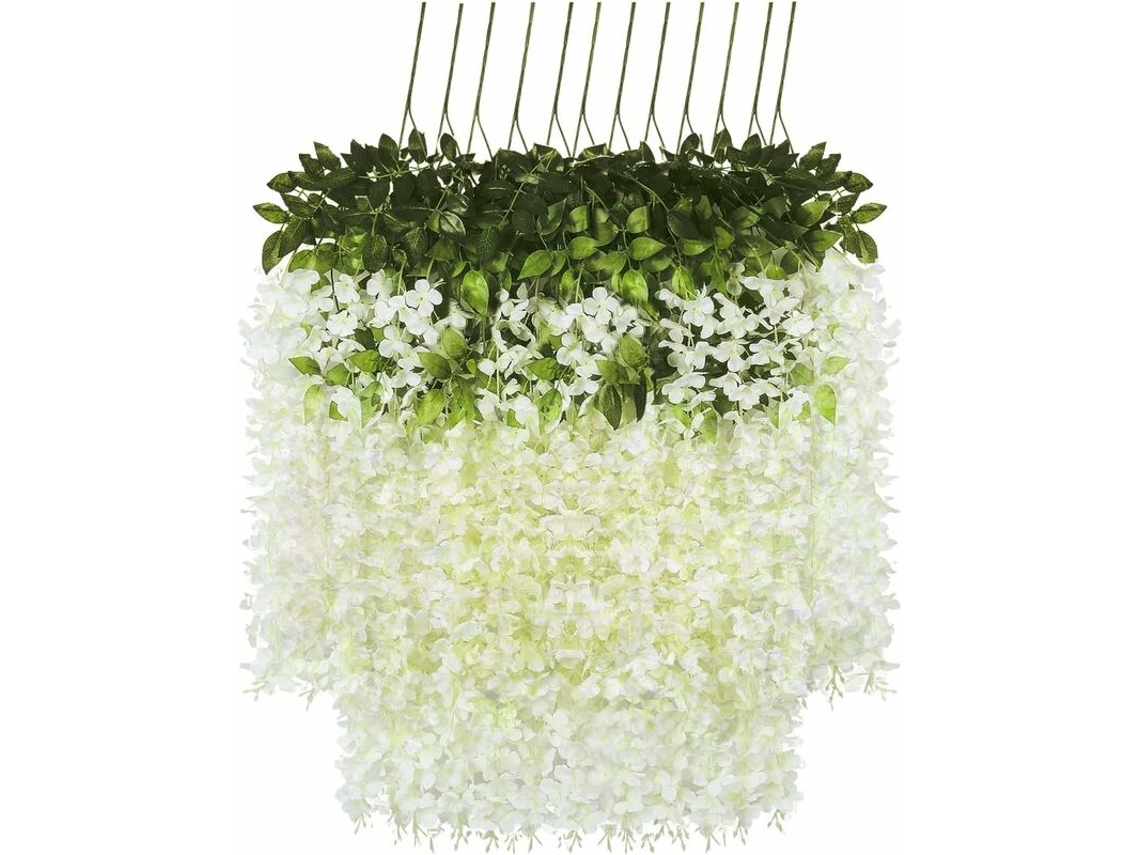 Pacote com 12 Flores Artificiais de Glicínia, Flores de Seda Artificiais de Glicínia para Casa, Jardim, Festa e Casamento AQUAFORGE (brancas)
