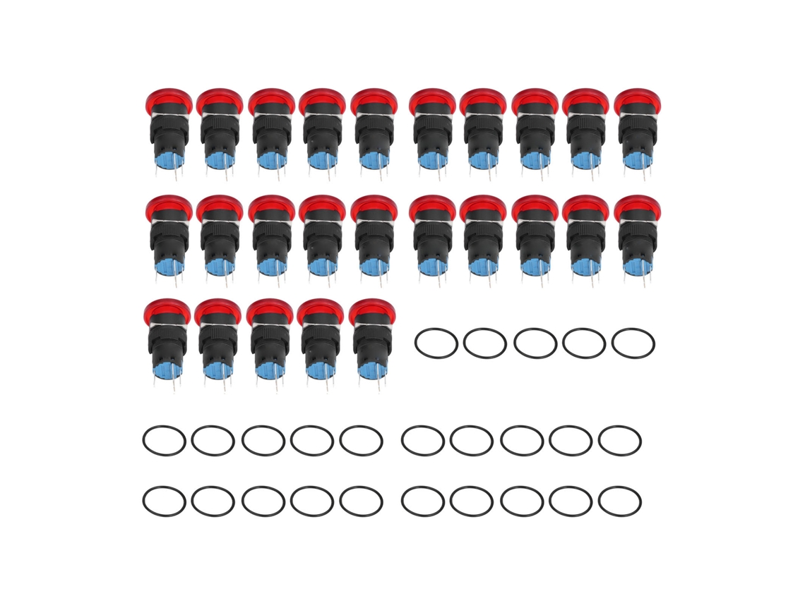 Interruptor De Botão De Cabeça De Cogumelo Auto-bloqueante Com Luz 16mm 25pcs Bemla1611mdsr Ac Dc24v