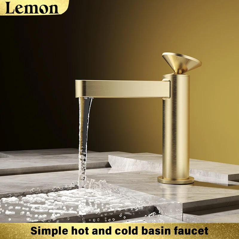 Torneira De Água Quente E Fria Para Lavatório De Banheiro (em Aço Inoxidável Dourado Escovado)
