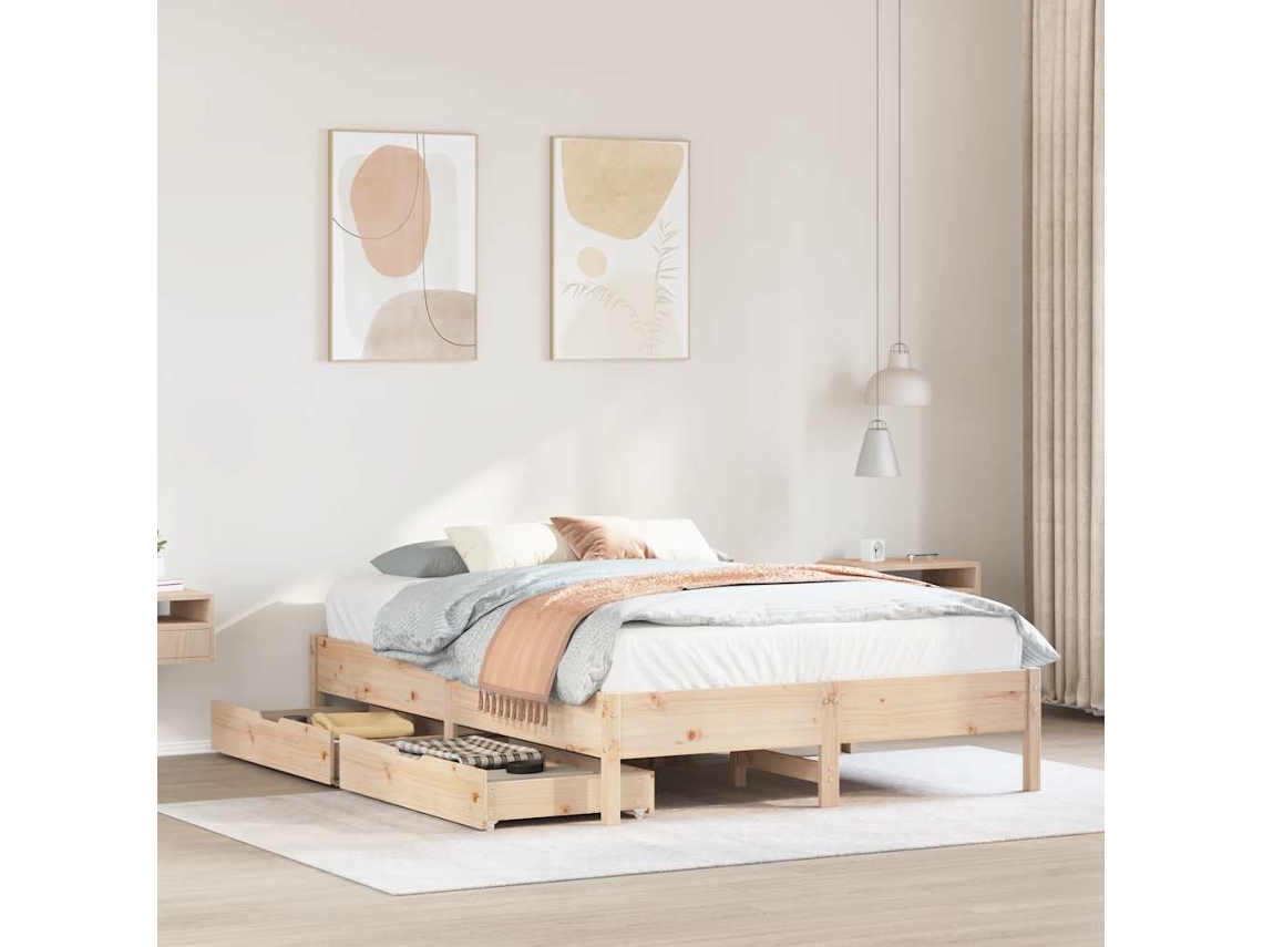 Vidaxl Cama Sem Colchão 140x190 Cm Madeira De Pinho Maciça