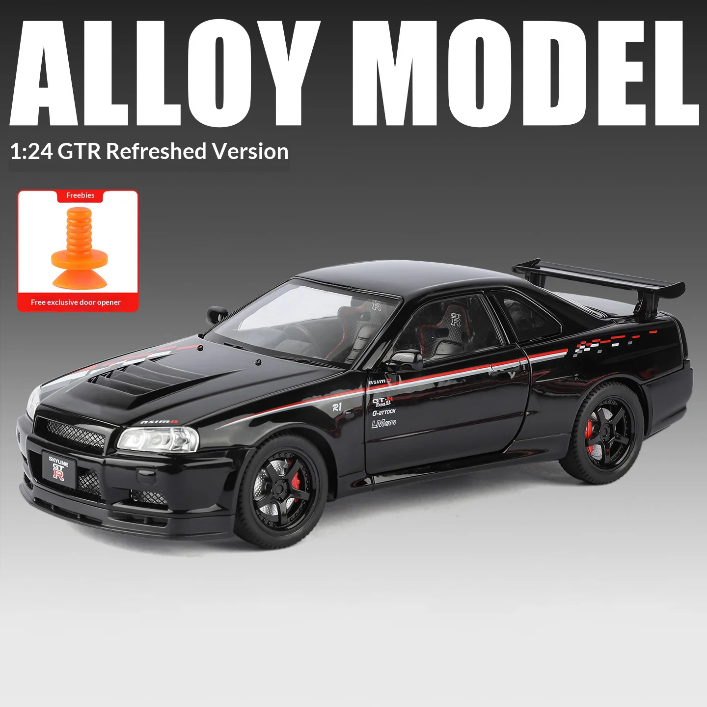 (preto) 1:24 Skyline Gt-r Modificado Em Miniatura De Liga Metálica Fundida
