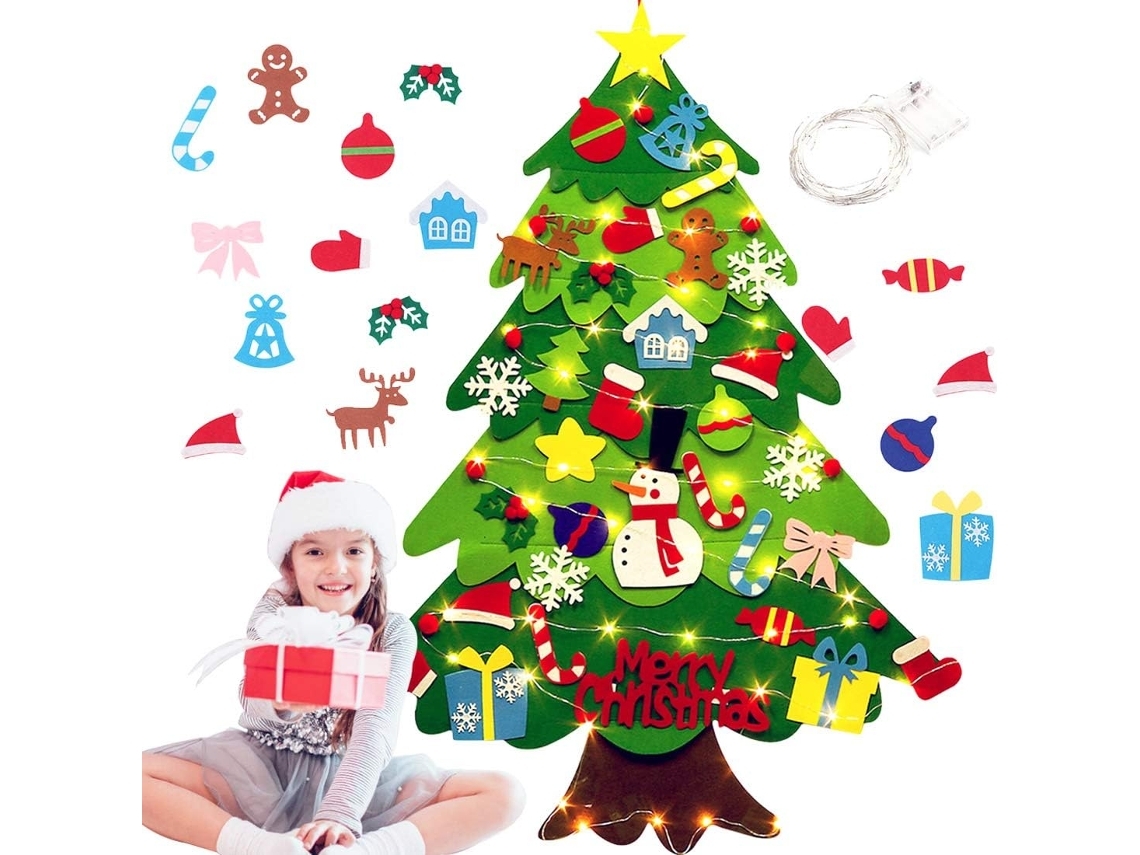 Árvore de Natal em Feltro para Montar, com 30 Enfeites e Luzes para Pendurar na Parede, Ergonômico, Uso Diário STELASPLEN