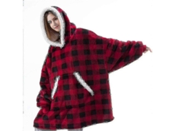 Moletom cobertor oversized com capuz Macia confortável e bolso grande tamanho P (ruigou) xadrez vermelho e preto