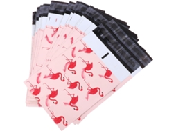 Pacote com 50 unidades de sacos de PVC autoadesivos, impermeáveis e resistentes à água, com estampa de flamingo rosa.