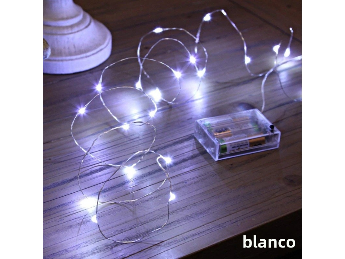 Mini Cordão de Luzes Led Estilo Estrela, Alimentado por Bateria e Feito de Fio de Cobre. MDUG (luz Branca, 2m com 20 Leds)